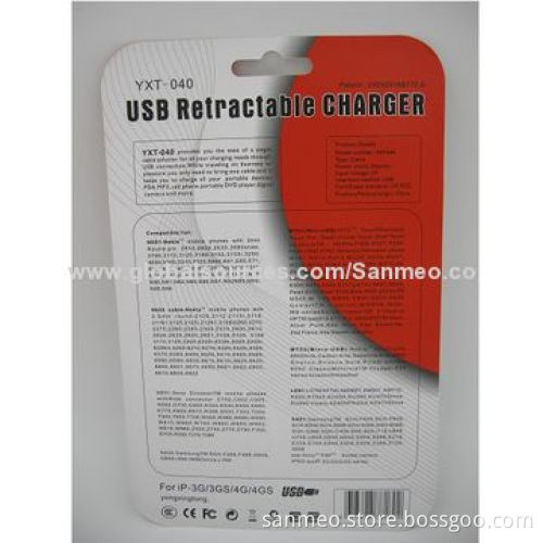 USB retractable charger with cables for iPhone/SAM/LG/Nokia/Sony/HTC/Micro USBNew